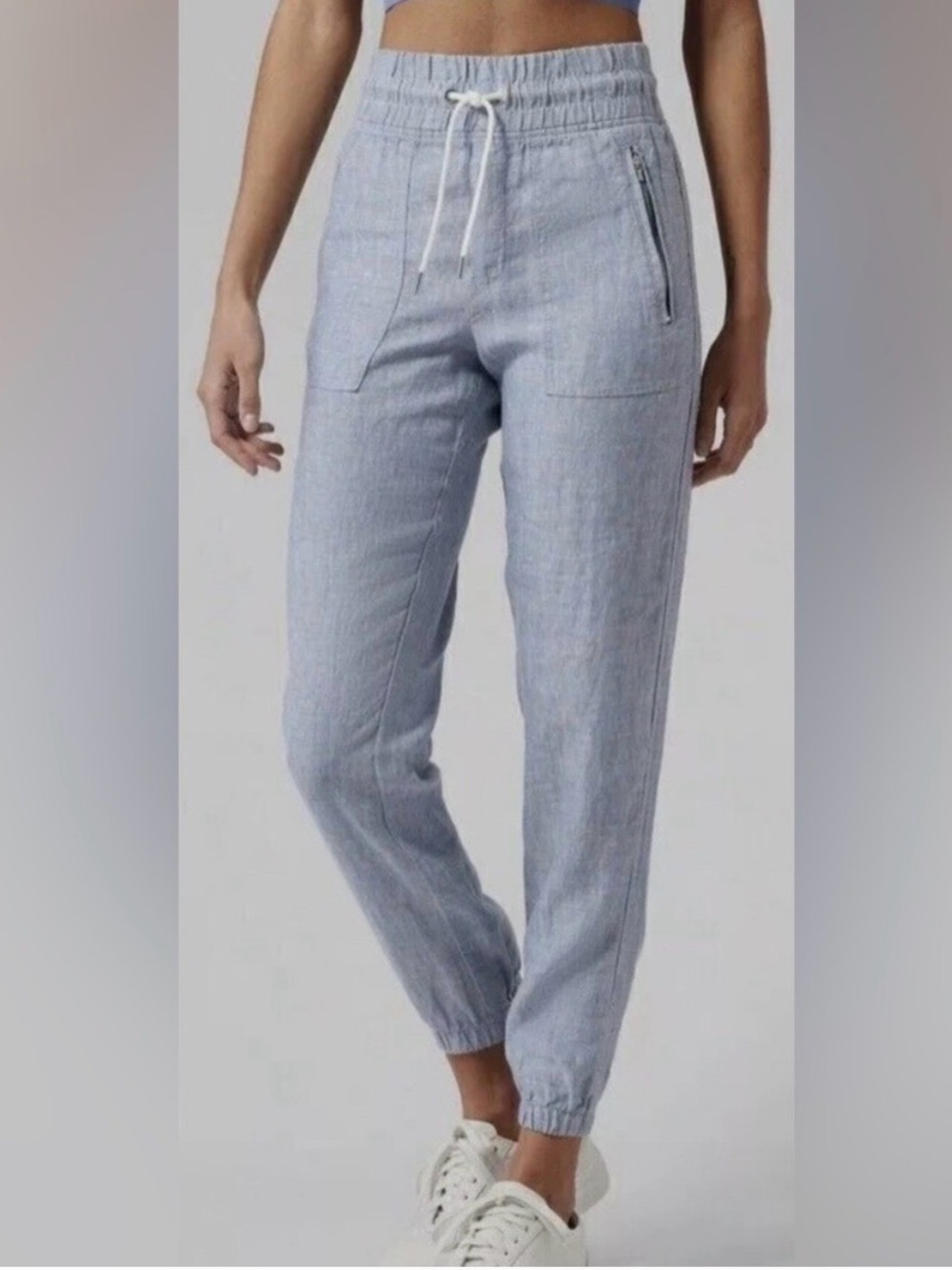 Athleta Cabo Light Blue Linen-Blend Jogger Pants size 6